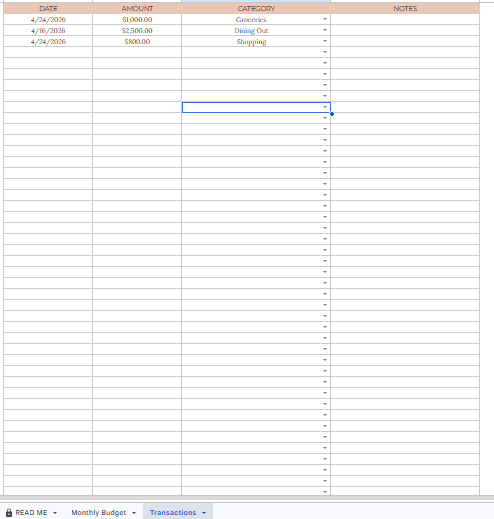 Monthly Budget Spreadsheet